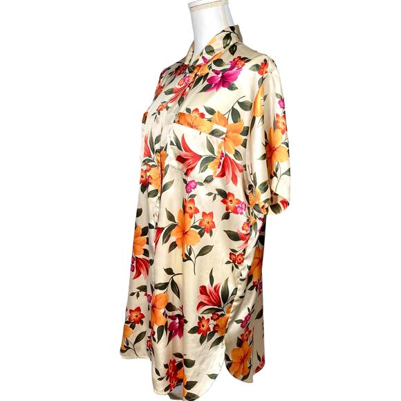 Victoria's Secret Night Shirt Satiny Button Down in Tropical Florals Size L - Picture 4 of 8